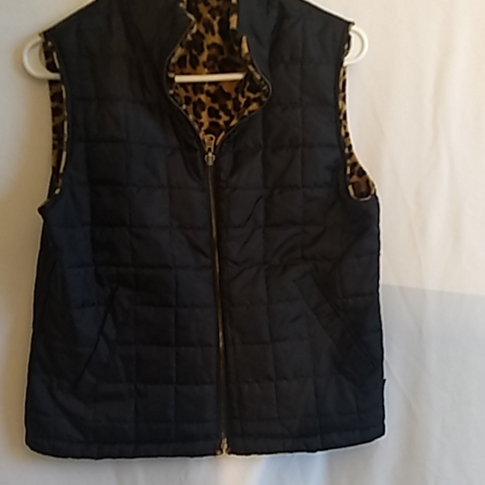 Dollhouse Reversible Vest  Leopard and Black Puffy